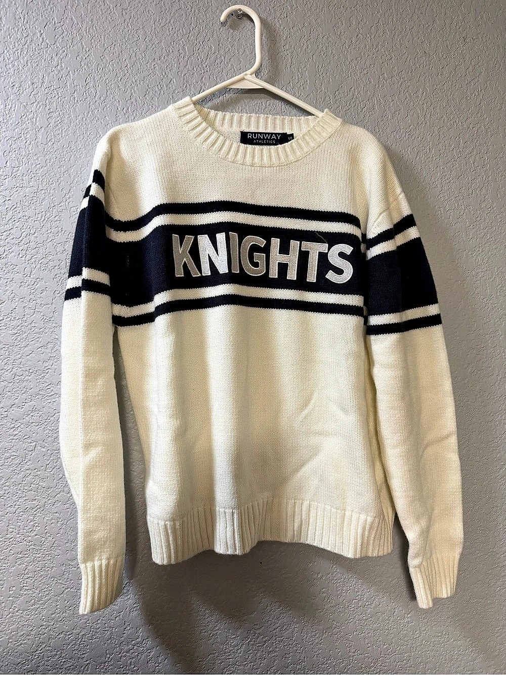Runway Athletics Custom Crew Neck Tennis Sweater White & Blue Small
